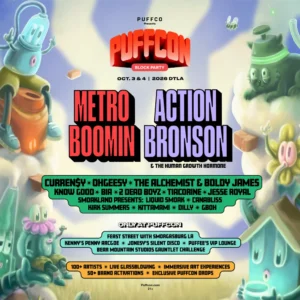 Cartel de Puffcon 2026 en Los Ángeles con Metro Boomin y Action Bronson