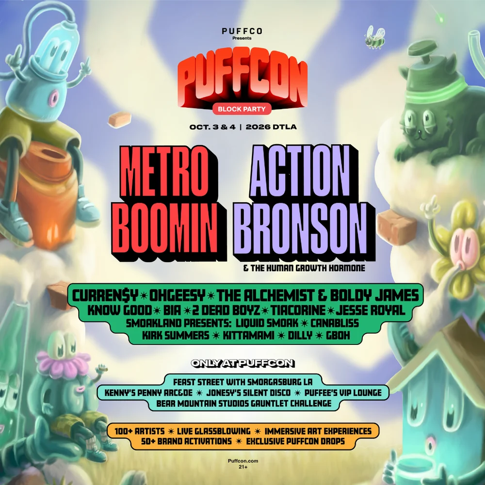 Cartel de Puffcon 2026 en Los Ángeles con Metro Boomin y Action Bronson
